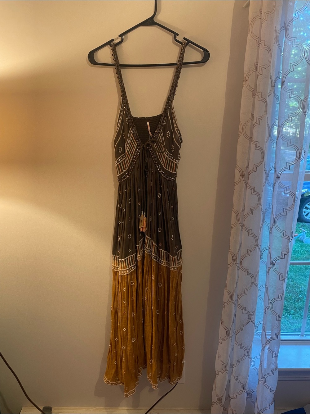 Free People Tie Front Overlay Beaded Maxi Dress